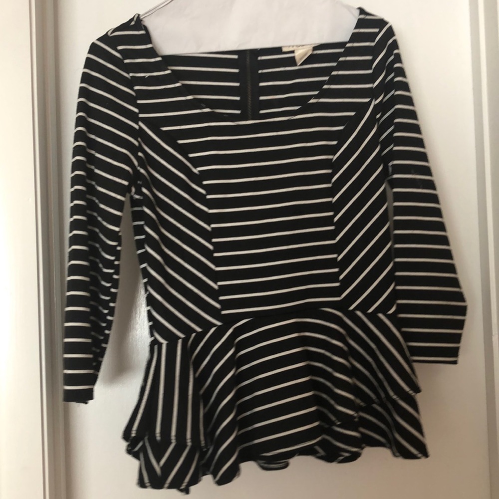 Black and white stripe peplum top